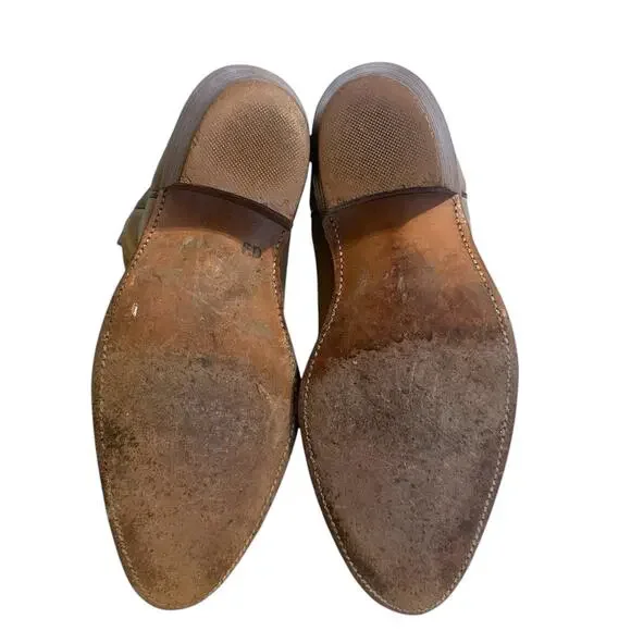 Frye Vintage Taupe Tan Leather Almond Toe Mid Calf Cowgirl Boots 9.5 - Picture 8 of 11